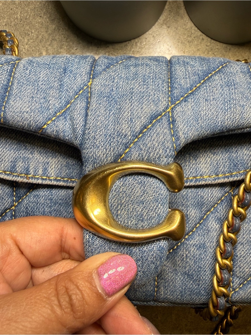 Coach Quilted Denim Shoulder Bag with Gold 'C' Hardware - Picture 4 of 13